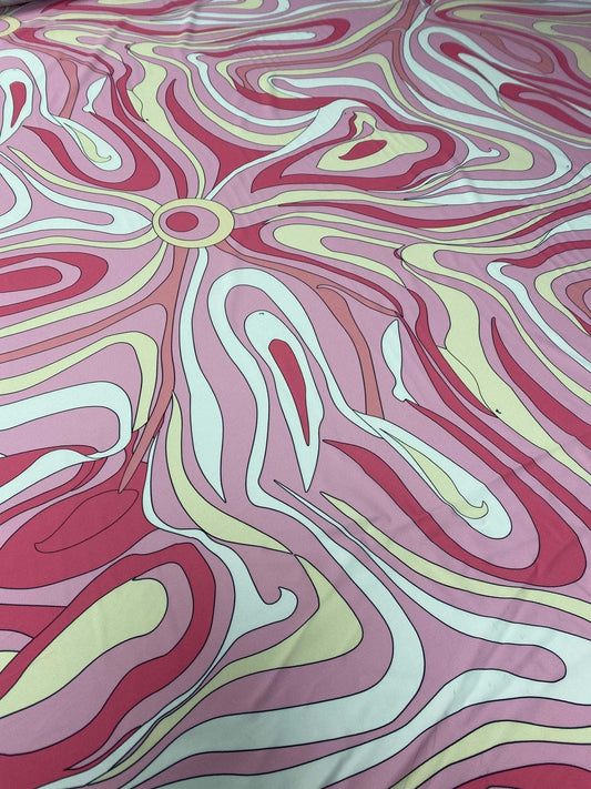 Pink and Yellow Psychedelic Swirl Print Fabric