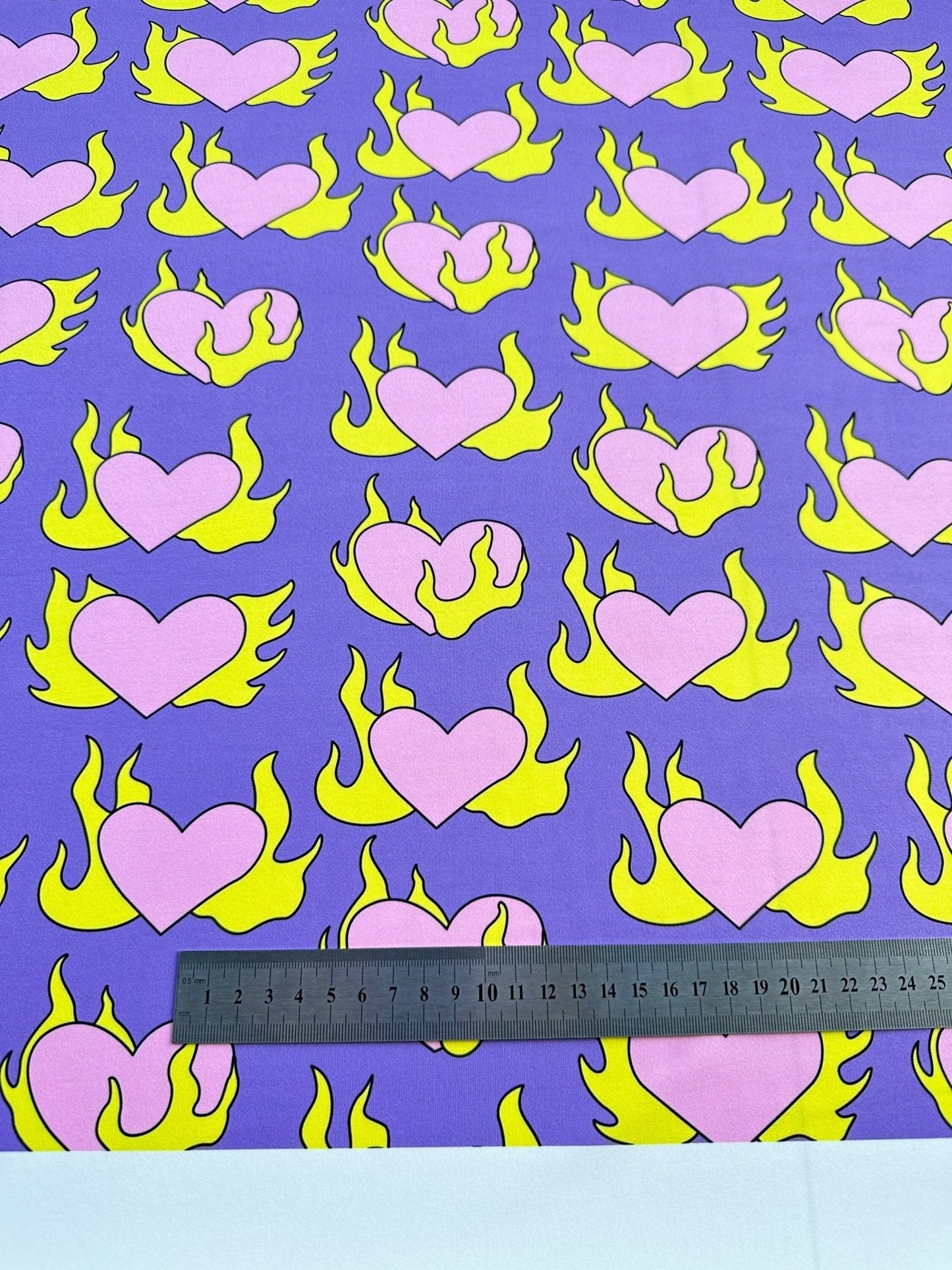 Pink Heart  Yellow Flames Fabric