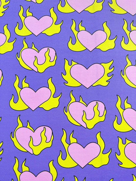 Pink Heart  Yellow Flames Fabric