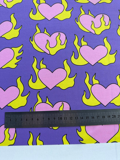 Pink Heart  Yellow Flames Fabric