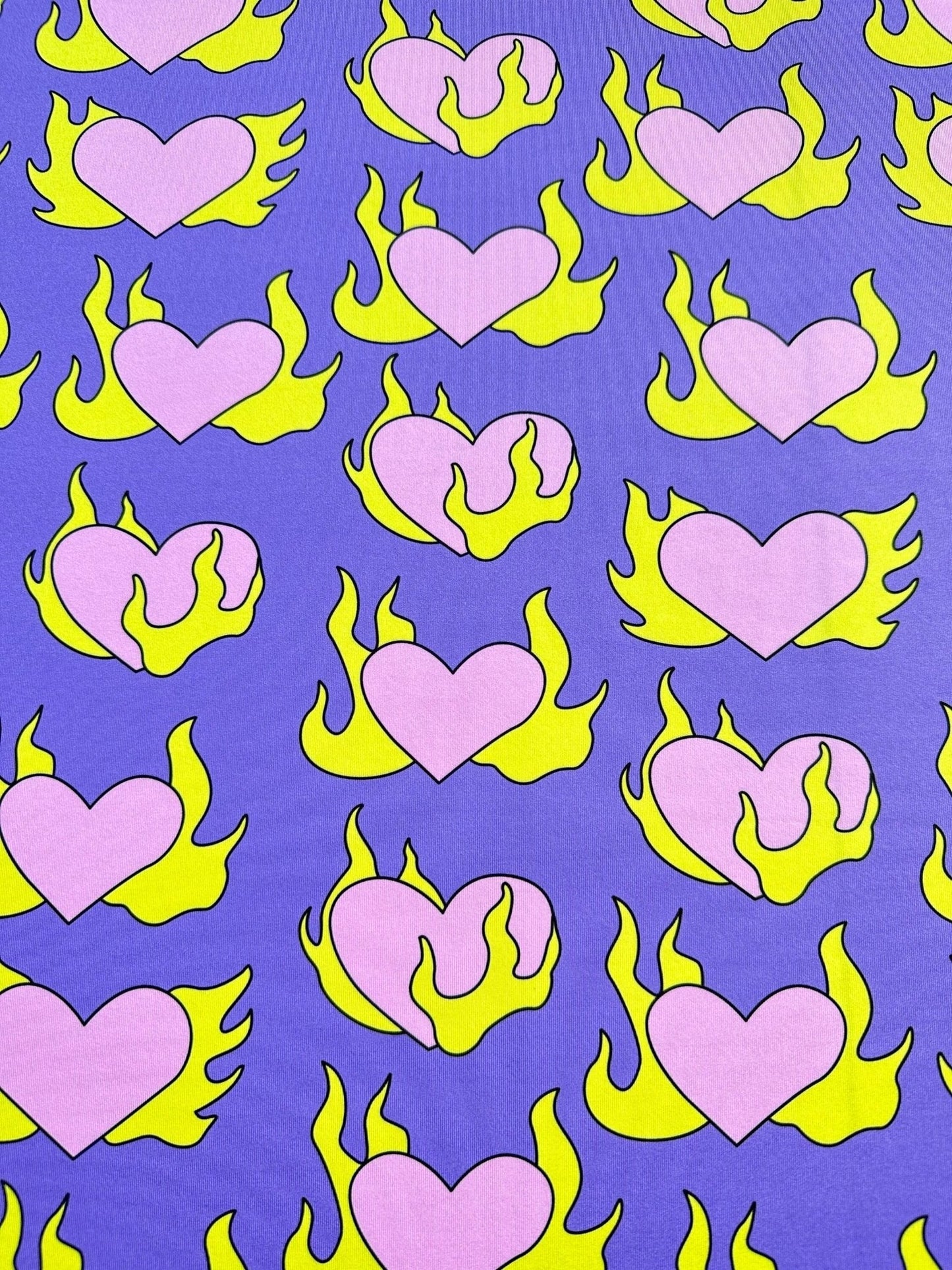 Pink Heart  Yellow Flames Fabric