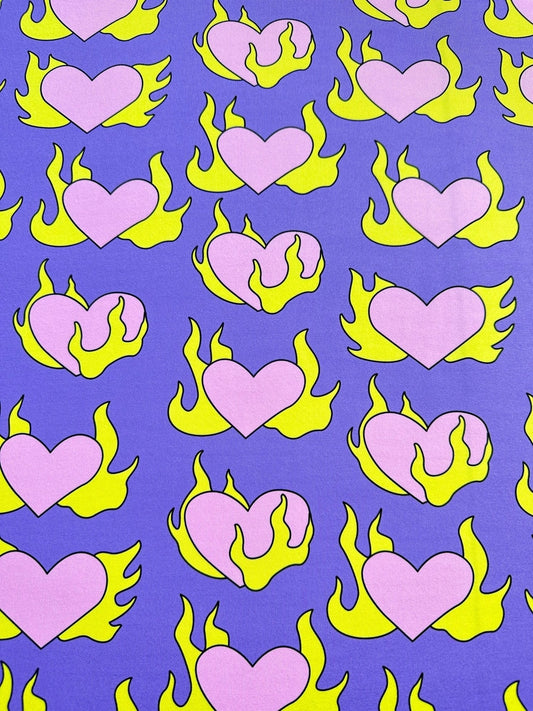 Pink Heart  Yellow Flames Fabric
