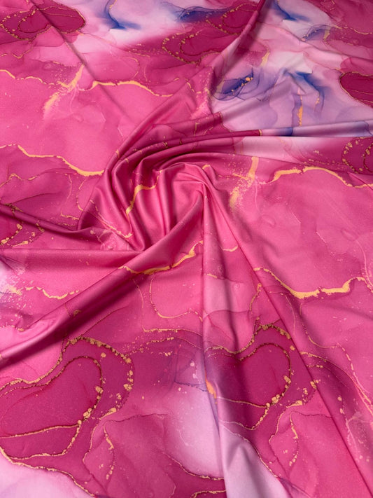 Pink Marble Effect Fabric with Gold Veins | Fabric by Metre