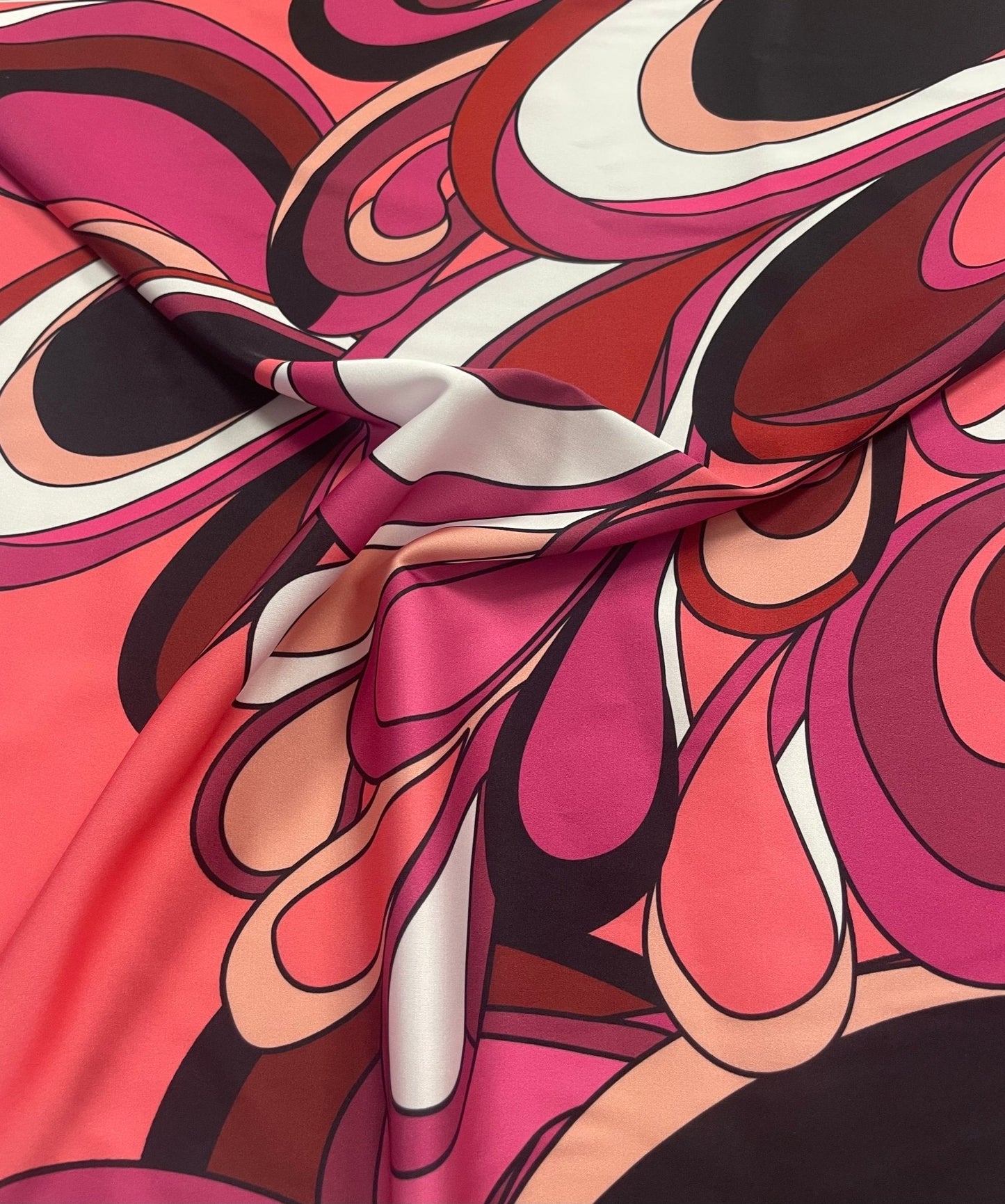 Pink Petal Swirl Fabric – Psychedelic Abstract Print by the Metre