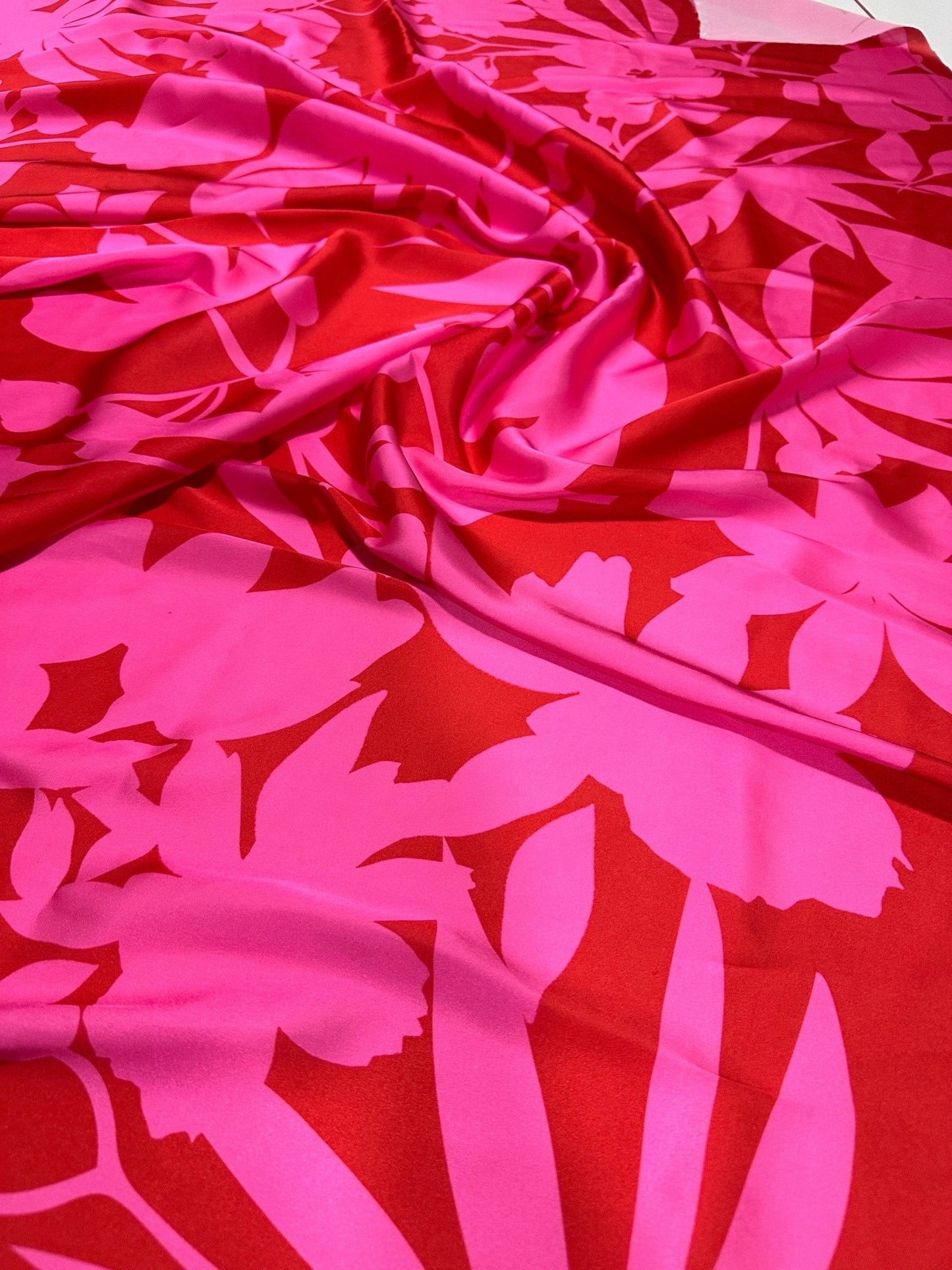 Tropical Pink and Red Fabric Vibrant Floral