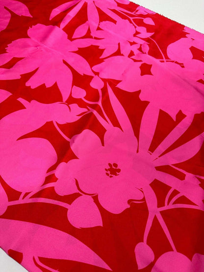 Tropical Pink and Red Fabric Vibrant Floral – Available in Satin, Crepe, Spandex & Chiffon | By Metre