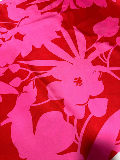 Tropical Pink and Red Fabric Vibrant Floral – Available in Satin, Crepe, Spandex & Chiffon | By Metre