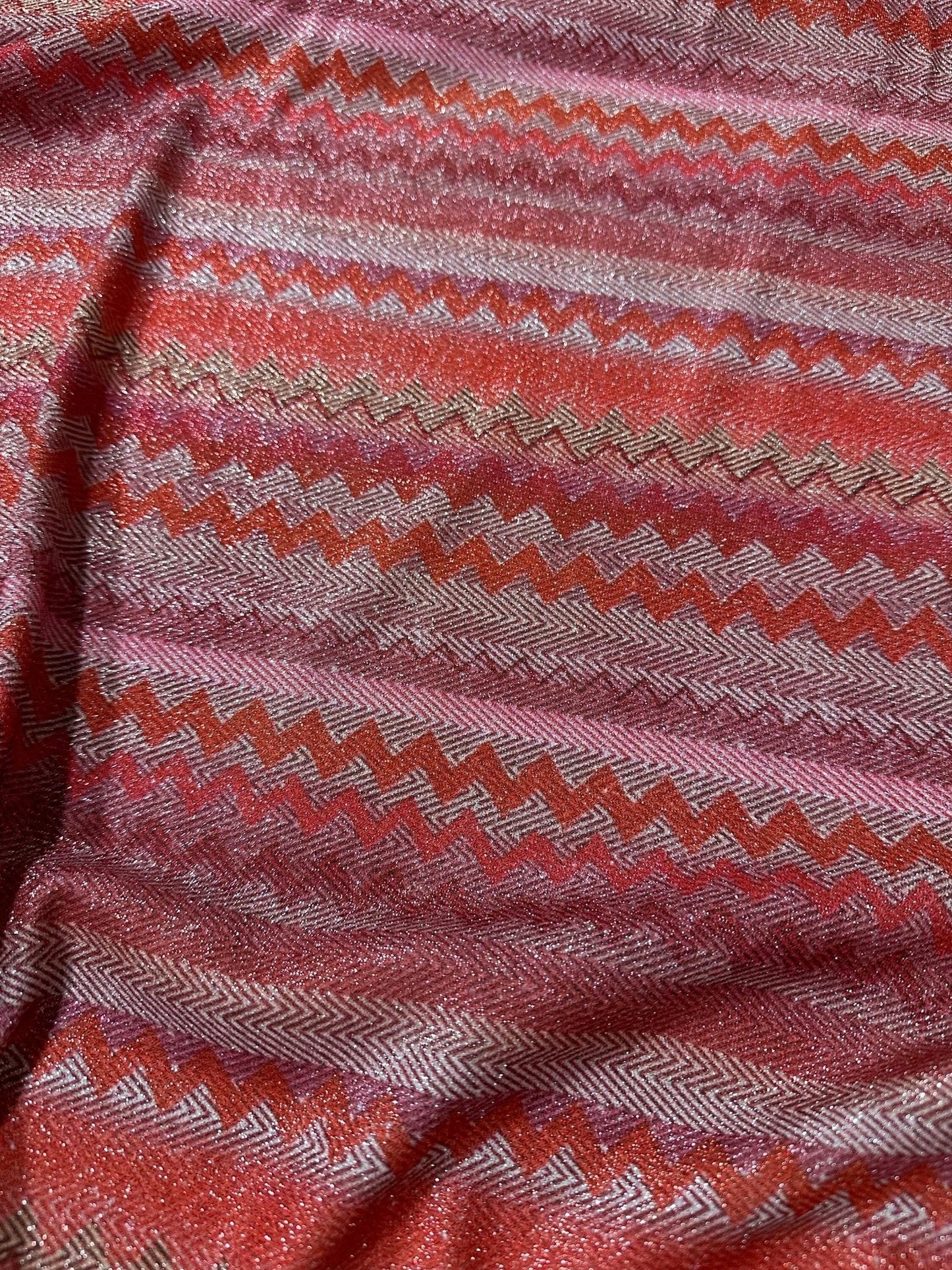 4-Way Stretch Pink Red Zigzag Knit Fabric with Lurex Accent
