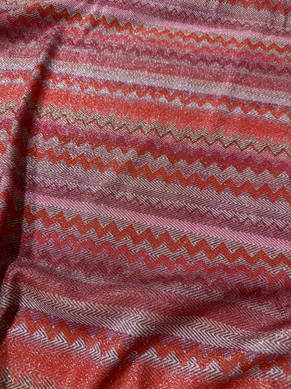4-Way Stretch Pink Red Zigzag Knit Fabric with Lurex Accent