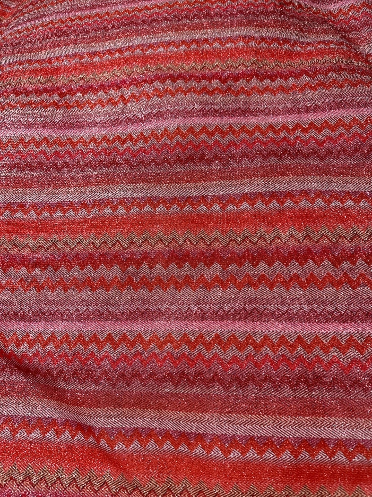4-Way Stretch Pink Red Zigzag Knit Fabric with Lurex Accent