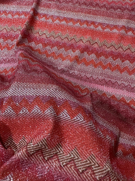 4-Way Stretch Pink Red Zigzag Knit Fabric with Lurex Accent