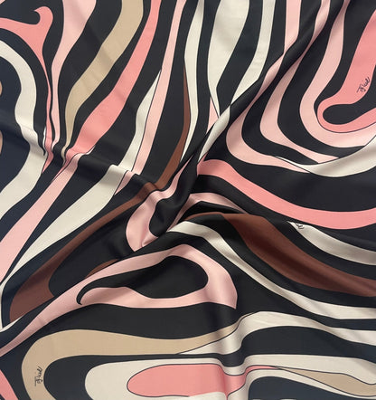 Pink Retro Swirl Fabric – Abstract 70s Style Pattern by the Metre