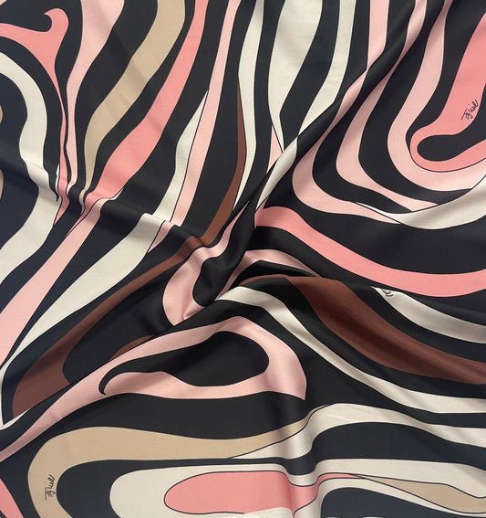Pink Retro Swirl Fabric – Abstract 70s Style Pattern by the Metre