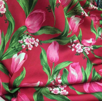 Pink Tulip Fabric – Fabric by Metre, Multiple Options for Sewing & Dressmaking