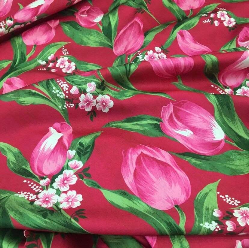 Pink Tulip Fabric – Fabric by Metre, Multiple Options for Sewing & Dressmaking
