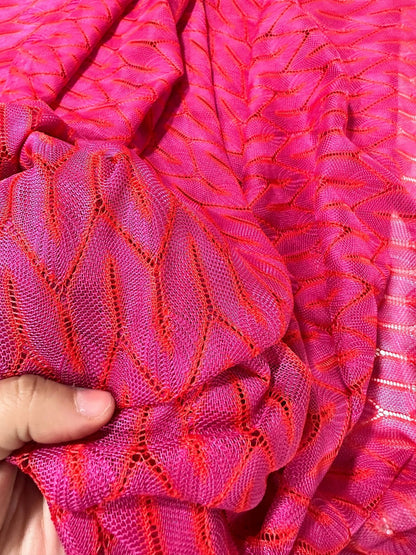 Pink and White Chevron Knit Jersey Fabric