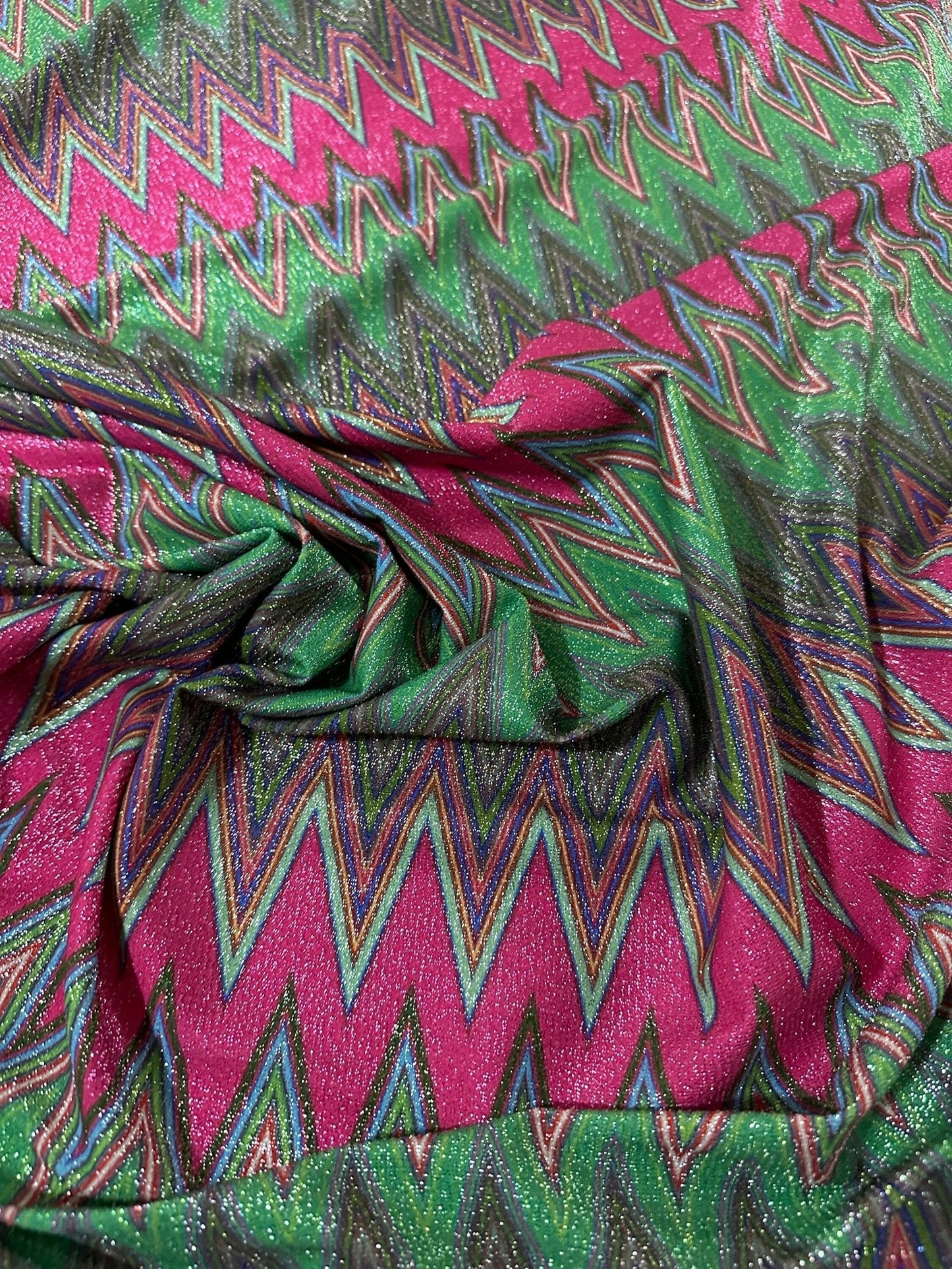Pink Zigzag Knit Lurex Fabric