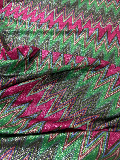 Pink Zigzag Knit Lurex Fabric