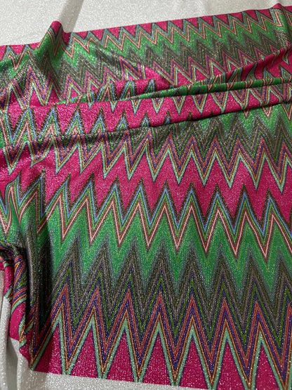 Pink Zigzag Knit Lurex Fabric