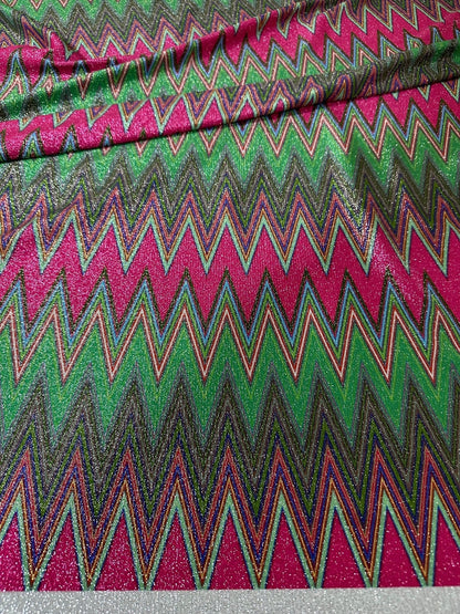 Pink Zigzag Knit Lurex Fabric