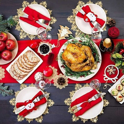 6pc Set Gold Vinyl Snowflake Placemat and Coasters