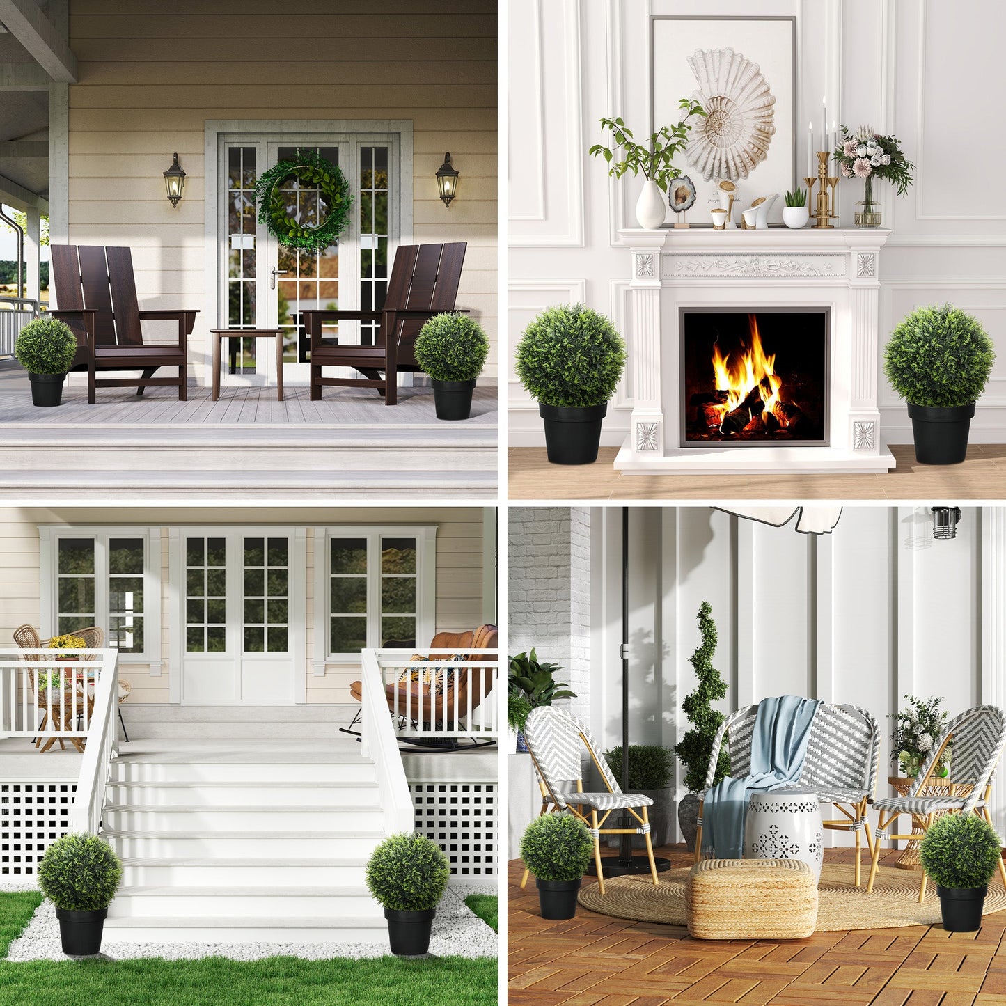 HOMCOM Set of 2 Artificial Plant Topiary Balls, Faux Plants for Decor, Green