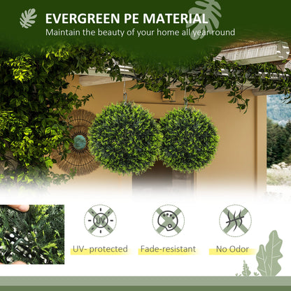 HOMCOM Set of 2 Artificial Plant Topiary Balls, Faux Plants for Decor, Green