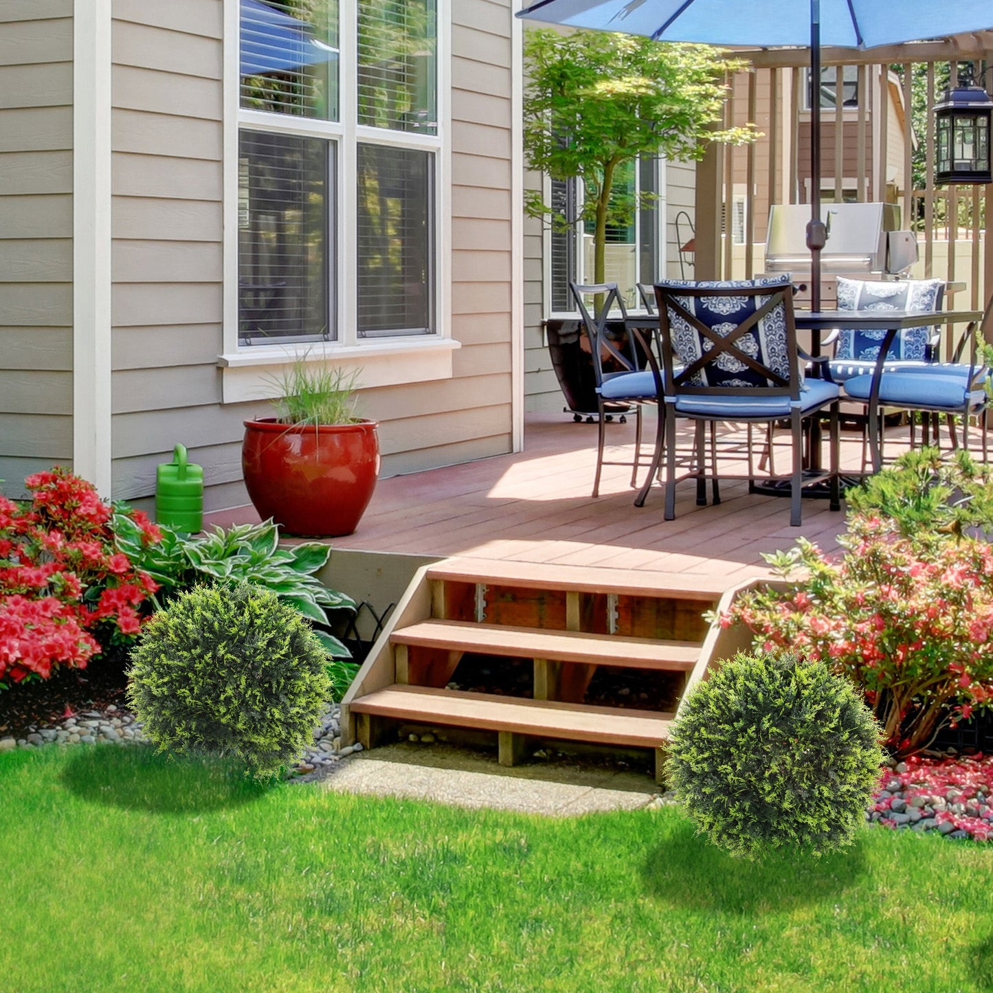 HOMCOM Set of 2 Artificial Plant Topiary Balls, Faux Plants for Decor, Green