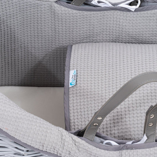 Pod Grey Waffle Moses Basket Bedding Set