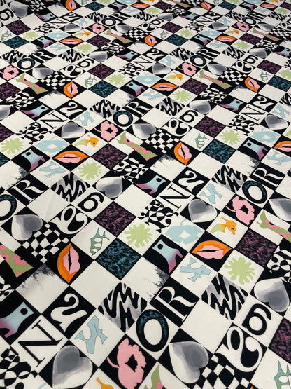 Pop Art Checkered Crepe Fabric by the Metre – Retro Fashion Style