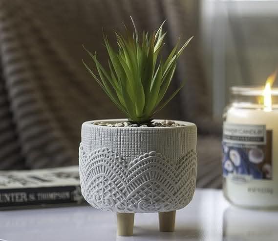 Artificial Succulent in a White Pot With Legs