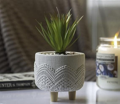Artificial Succulent in a White Pot With Legs