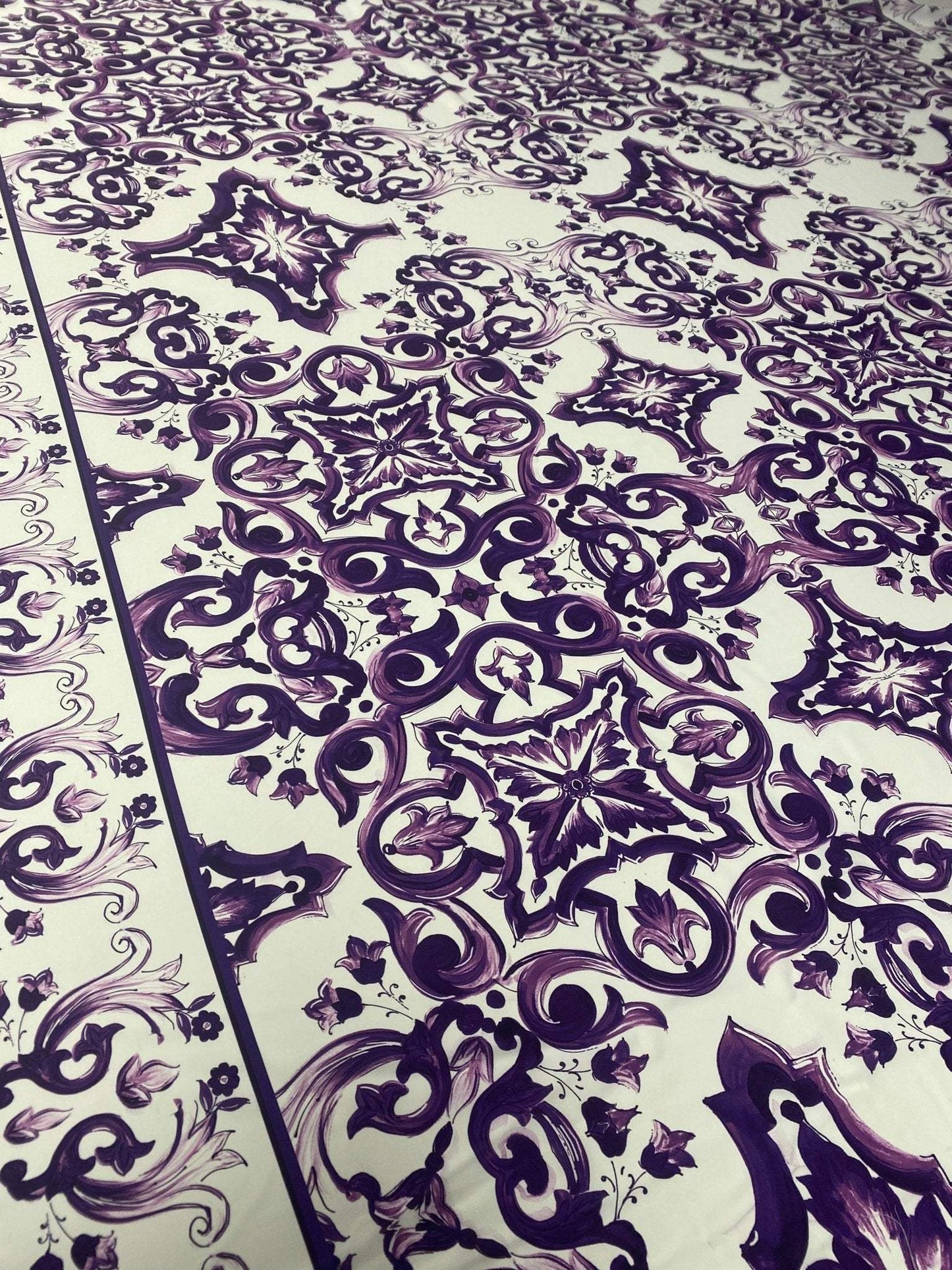 Purple Baroque Floral Pattern Fabric – Multiple Fabric Options, Sold by Metre