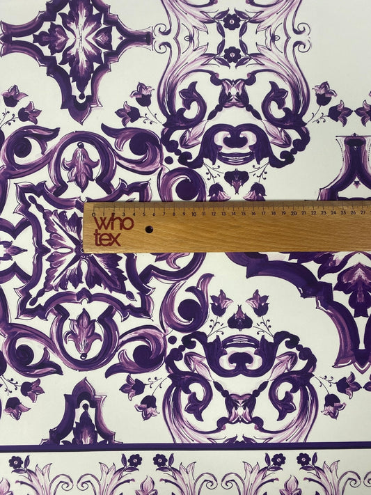 Purple Baroque Floral Pattern Fabric