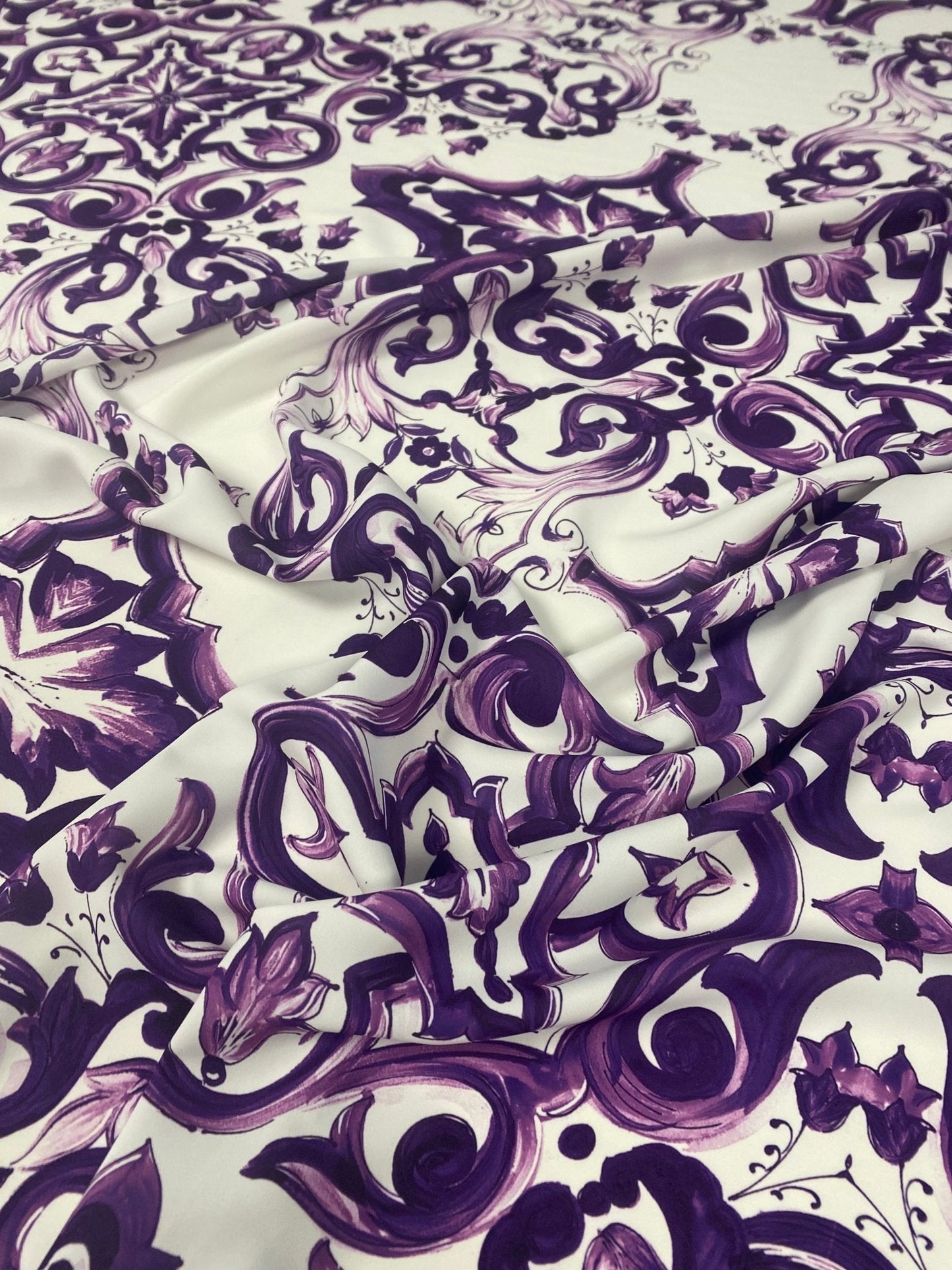 Purple Baroque Floral Pattern Fabric