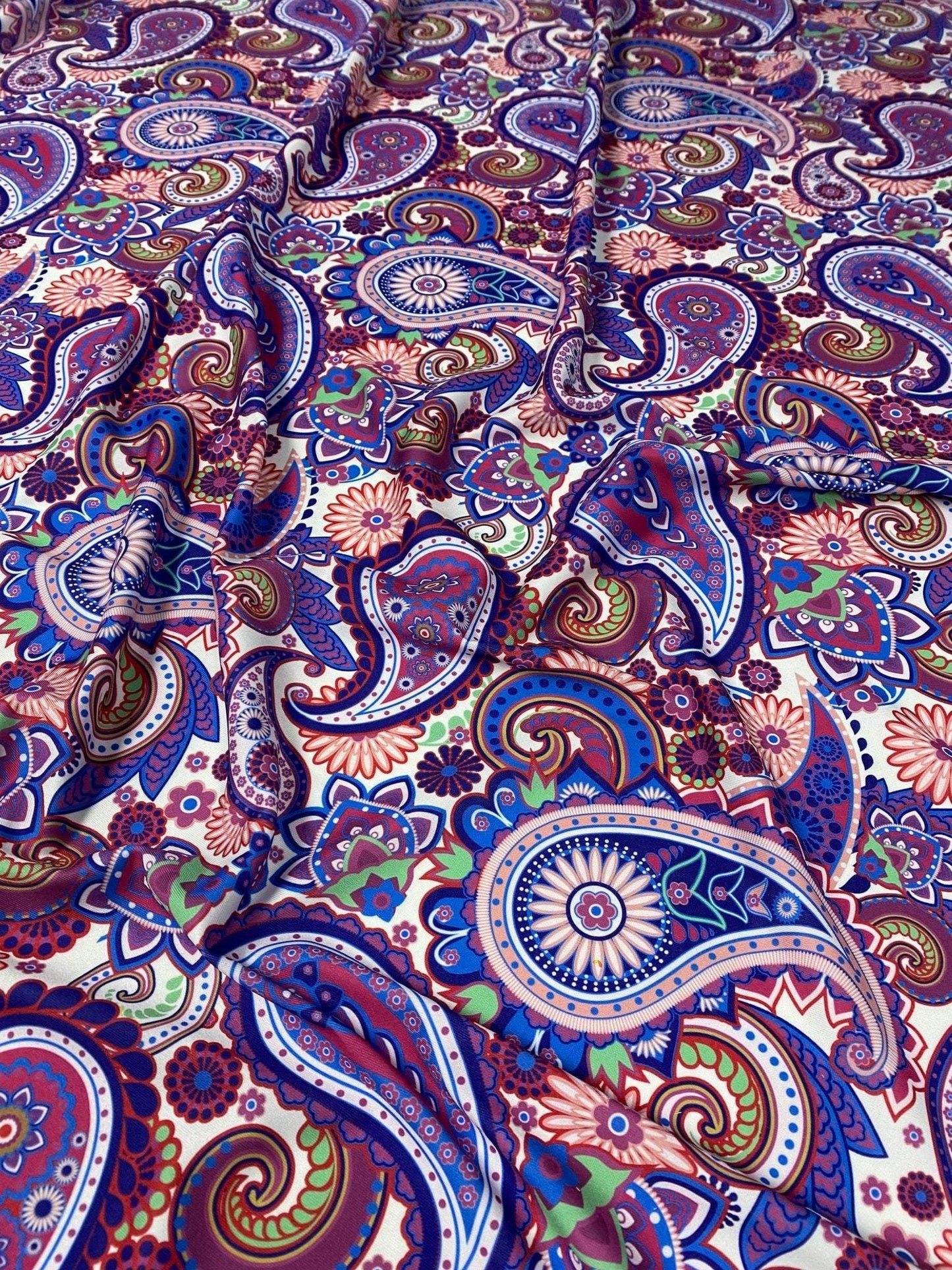 Purple Paisley Fabric – Fabric by Metre, Options: Satin, Crepe, Spandex, Chiffon
