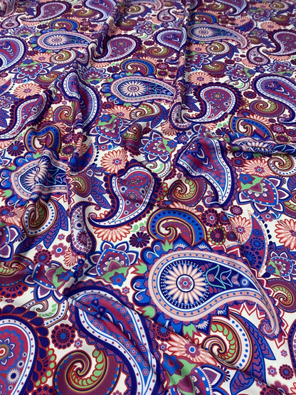 Purple Paisley Fabric – Fabric by Metre, Options: Satin, Crepe, Spandex, Chiffon