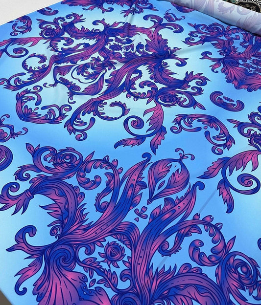 Purple and Blue Baroque Pattern Fabric