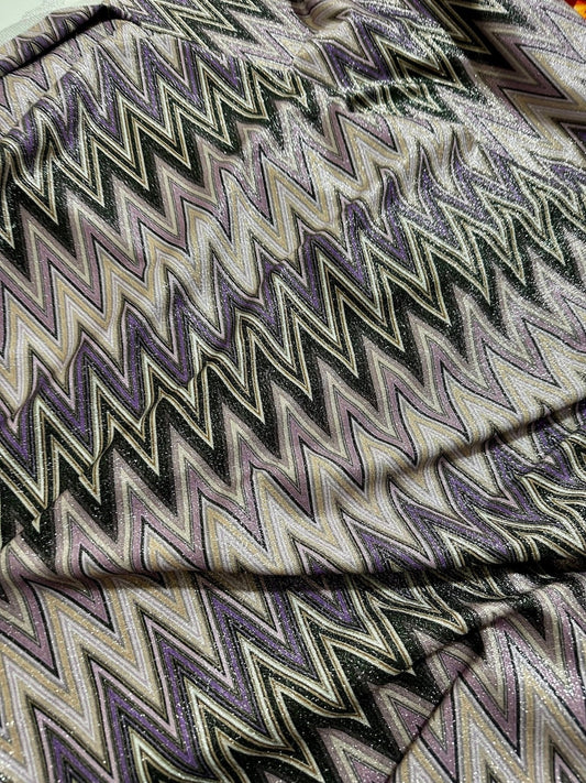 Purple Zigzag Knit Fabric - 4-Way Stretch Lurex Fabric