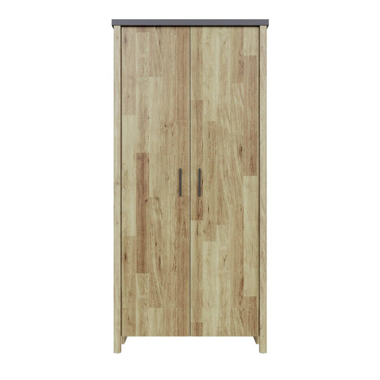 Cascina Tall Wardrobe Oak & Black 2 Doors 1 Shelf