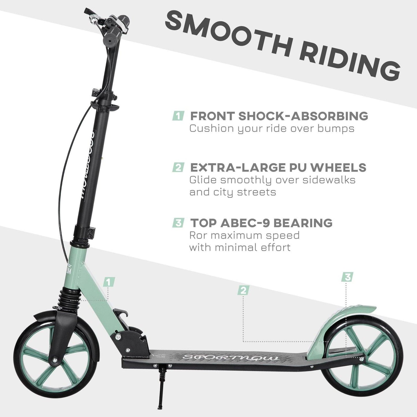 One-click Folding Kick Scooter for 14+ w/ Adjustable Handlebar