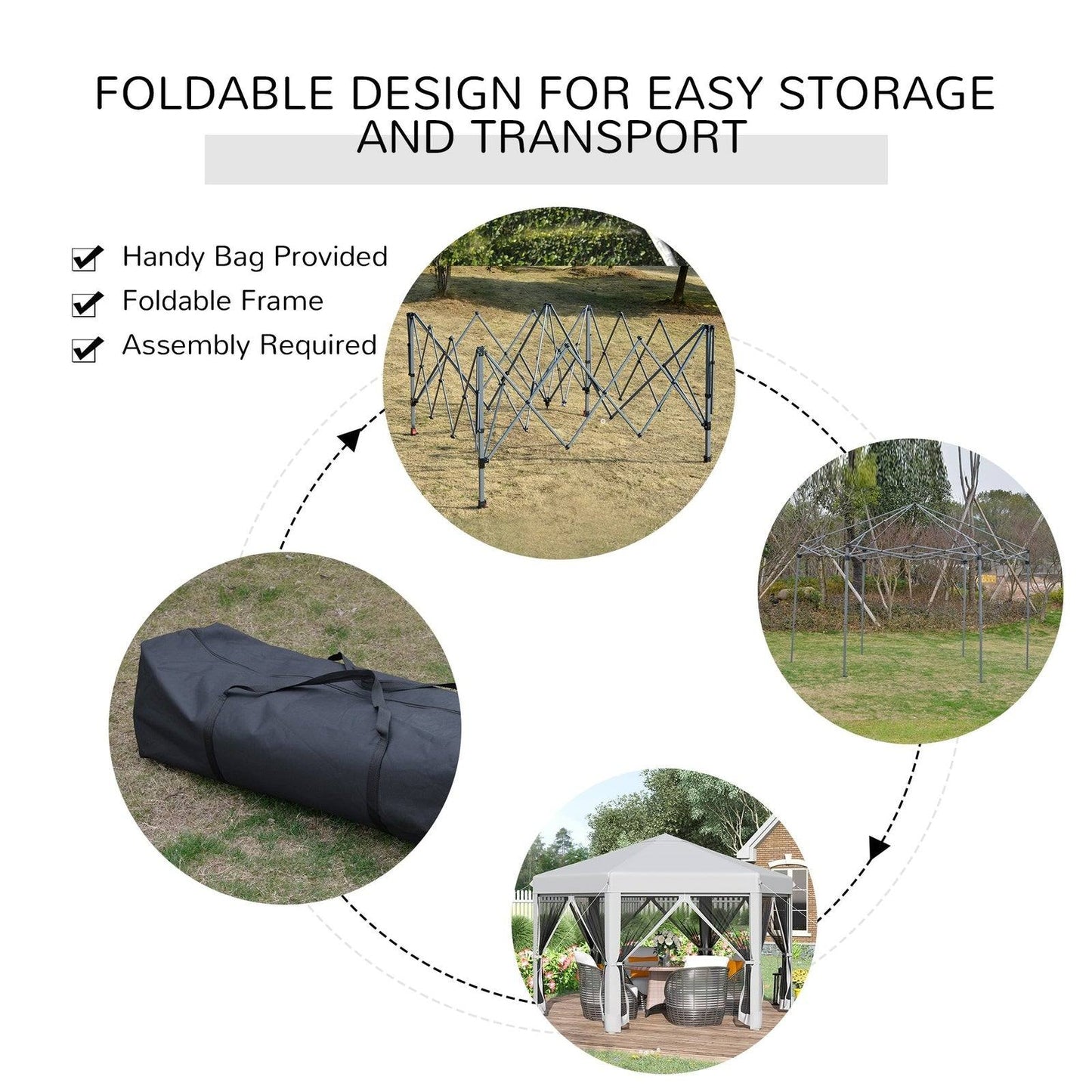 3.2m Pop Up Gazebo Hexagonal Canopy Tent Outdoor Sun Protection with Mesh Sidewalls
