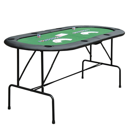 Poker Table 1.85m Folding Top for 8 Players Casino with Chip Trays Drink Holders