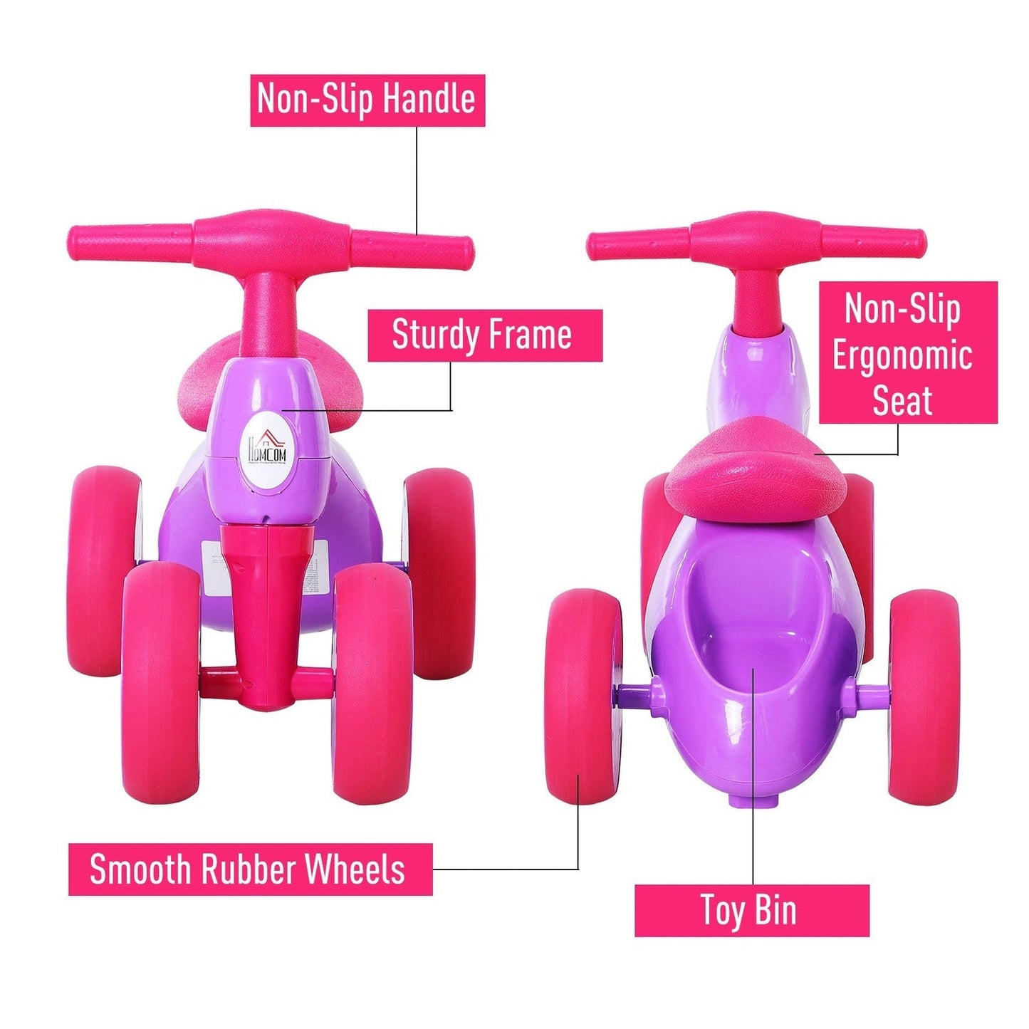 Toddler Training Walker Balance Ride-On Toy with Rubber Wheels Purple