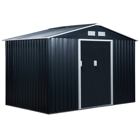 Galvanised 9 x 6' Double Door Apex Garden Shed With Ventilation Steel Dark Grey by Steadfast