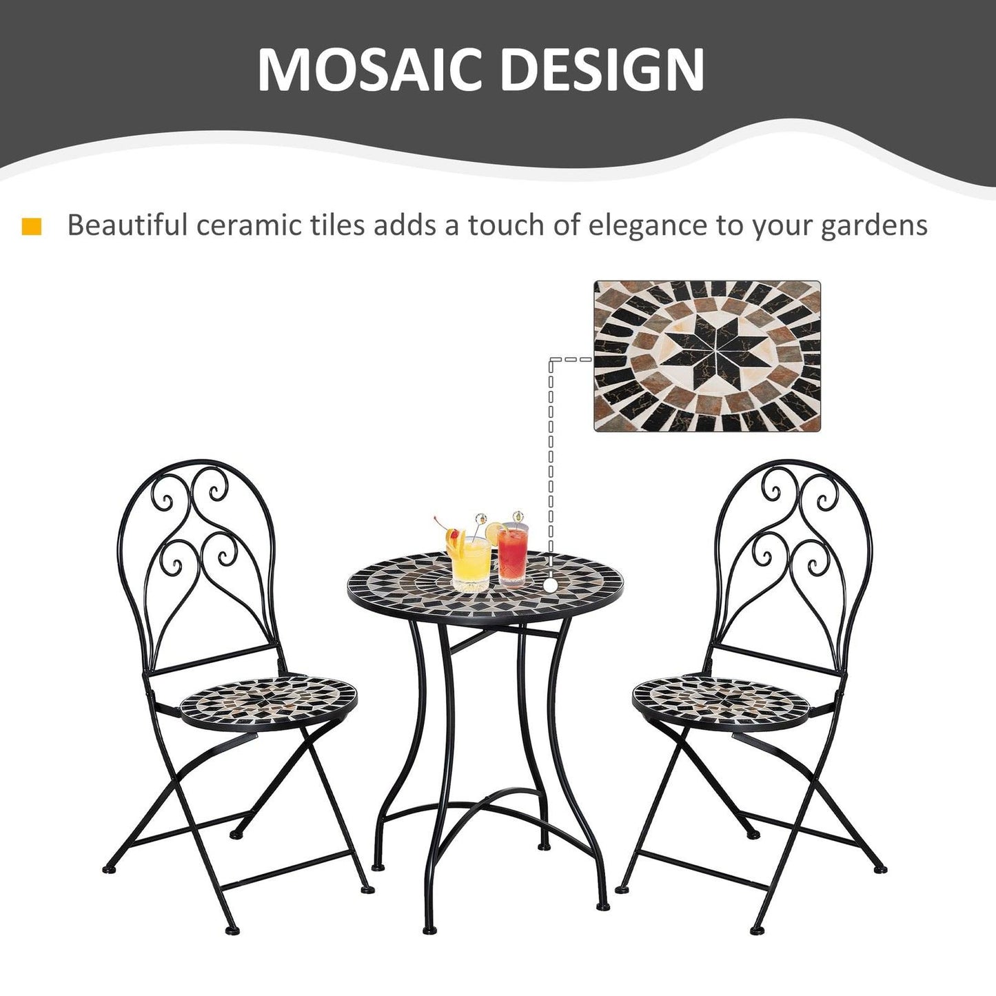 3-Piece Garden Bistro Set with Coffee Table and 2 Folding Chairs