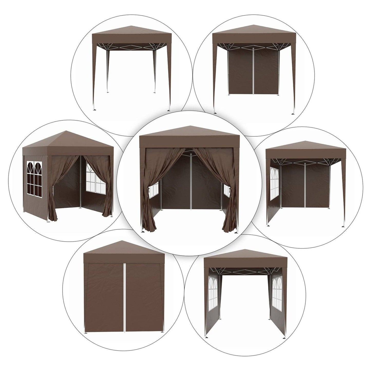 2m x 2m Garden Pop Up Gazebo Marquee Party Tent Wedding Awning Canopy New With free Carrying Case Coffee + Removable 2 Walls 2 Windows