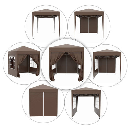 2m x 2m Garden Pop Up Gazebo Marquee Party Tent Wedding Awning Canopy New With free Carrying Case Coffee + Removable 2 Walls 2 Windows