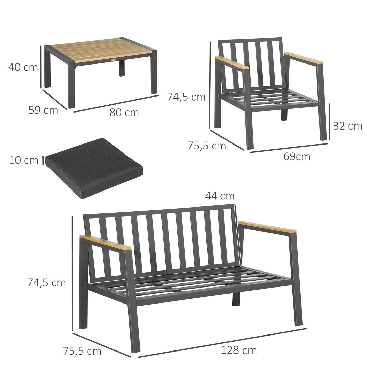 4-Piece Garden Sofa Set with Padded Cushions
