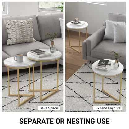 HOMCOM Nesting Coffee Table Set of 2 with Metal Frame, Gold Tone
